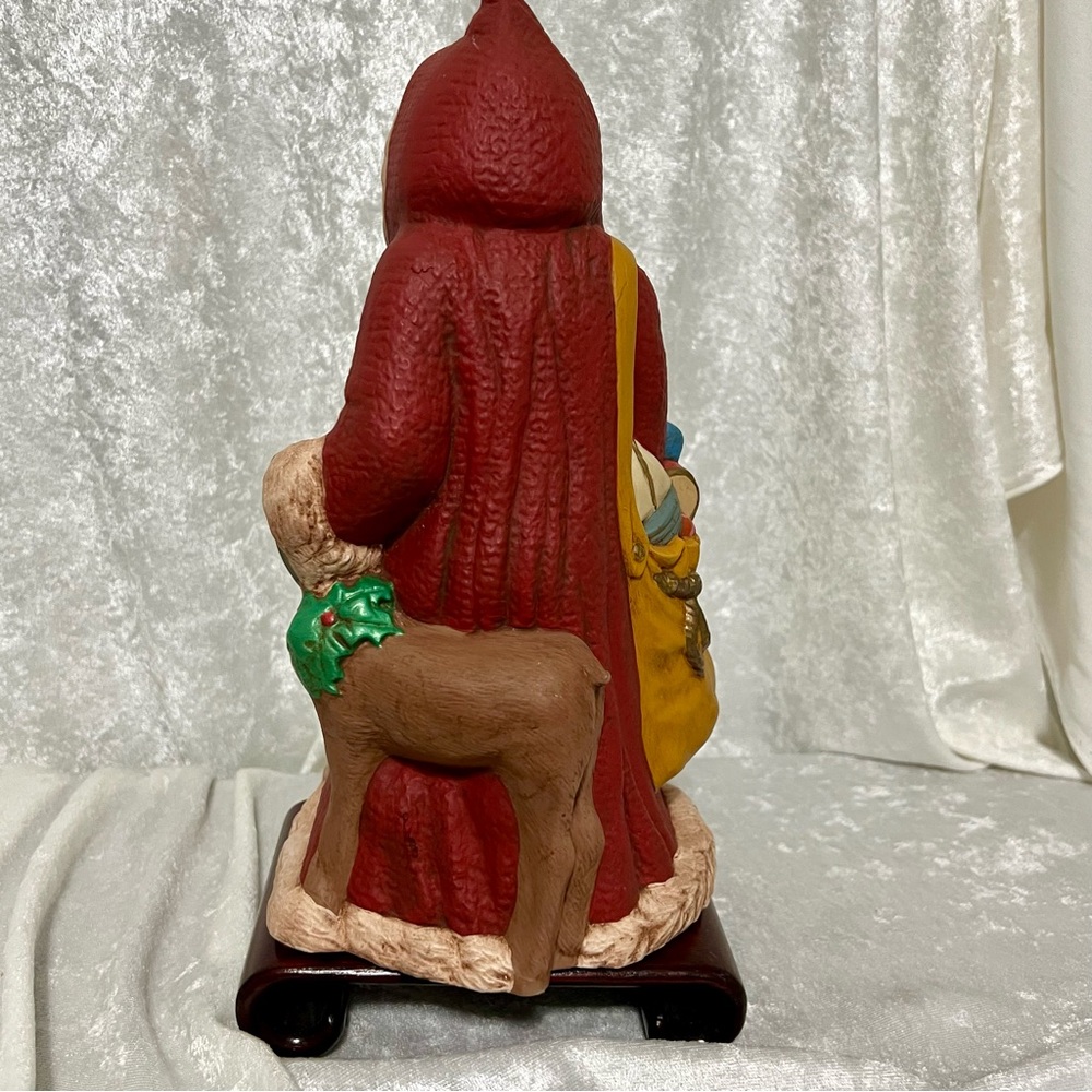 Vintage Ceramic Beautiful Hand Painted Old World Santa Claus w/Deer Signed/Dated - Picture 5 of 13